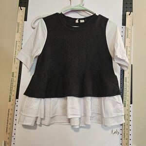 Moth Kids Black Knit Sweater with White Ruffle